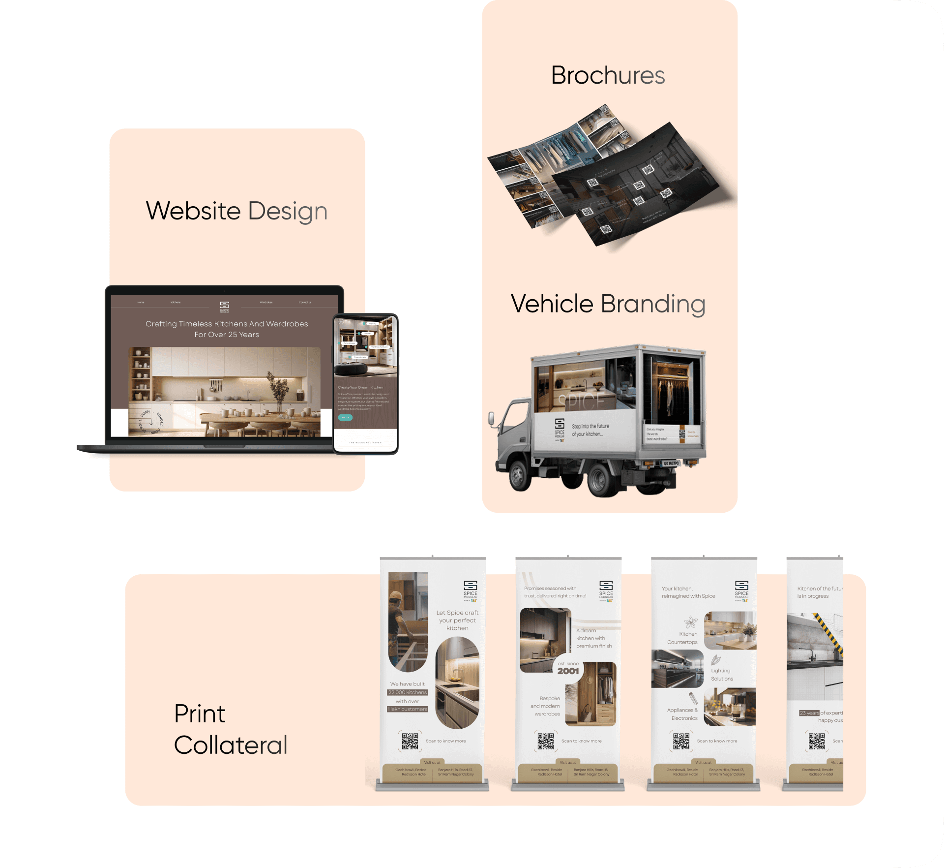 Spice Kitchen brand collateral across web, print and vehicle branding