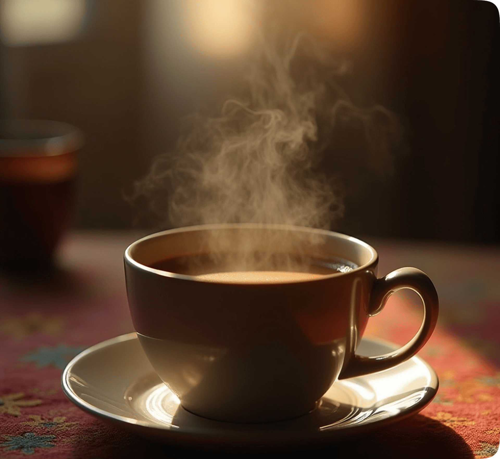 Steaming cup of coffee